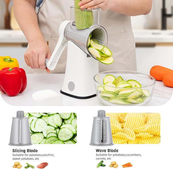 5-in-1 Rotary Cheese Grater Hand Crank, Vegetable Slicer Shredder - Image 3