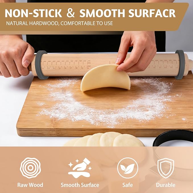 Long Adjustable Wood Rolling Pin: 21.1 Inch Rolling Pin - Image 4