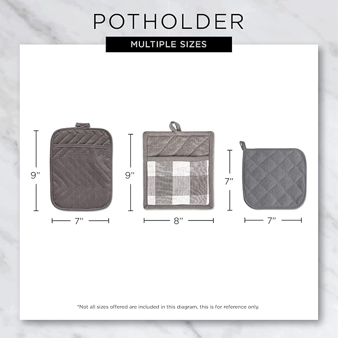 DII 100% Cotton Solid Chambray Kitchen Set, Potholders, 2 Piece - Image 9