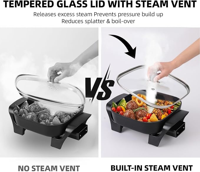 8" Electric Skillet with PFAS-Free Non-Stick Ceramic Coating, Removable - Image 6