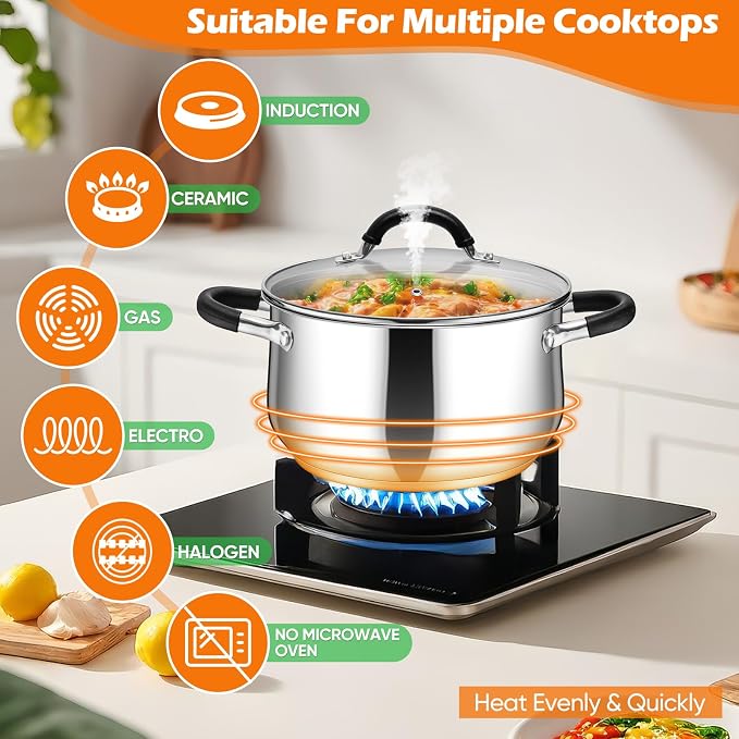 P&P CHEF Stainless Steel Stock Pot, 5 Qt Cooking Soup Pot - Image 6