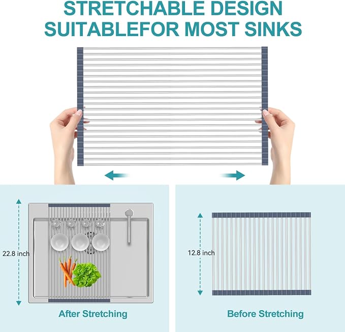 BBXTYLY Extra Large Expandable Roll Up Dish Drying Rack, Over The Sink Drying - Image 6