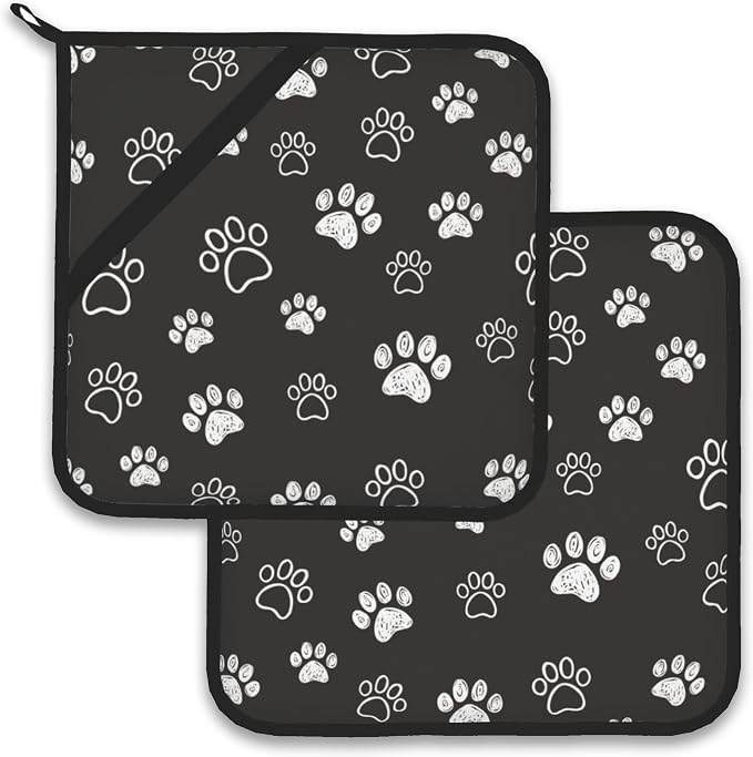 Cute Cat Dog Paw Pot Holder Set of 2, Heat Resistant Potholders Oven Hot Pads by Larkverk