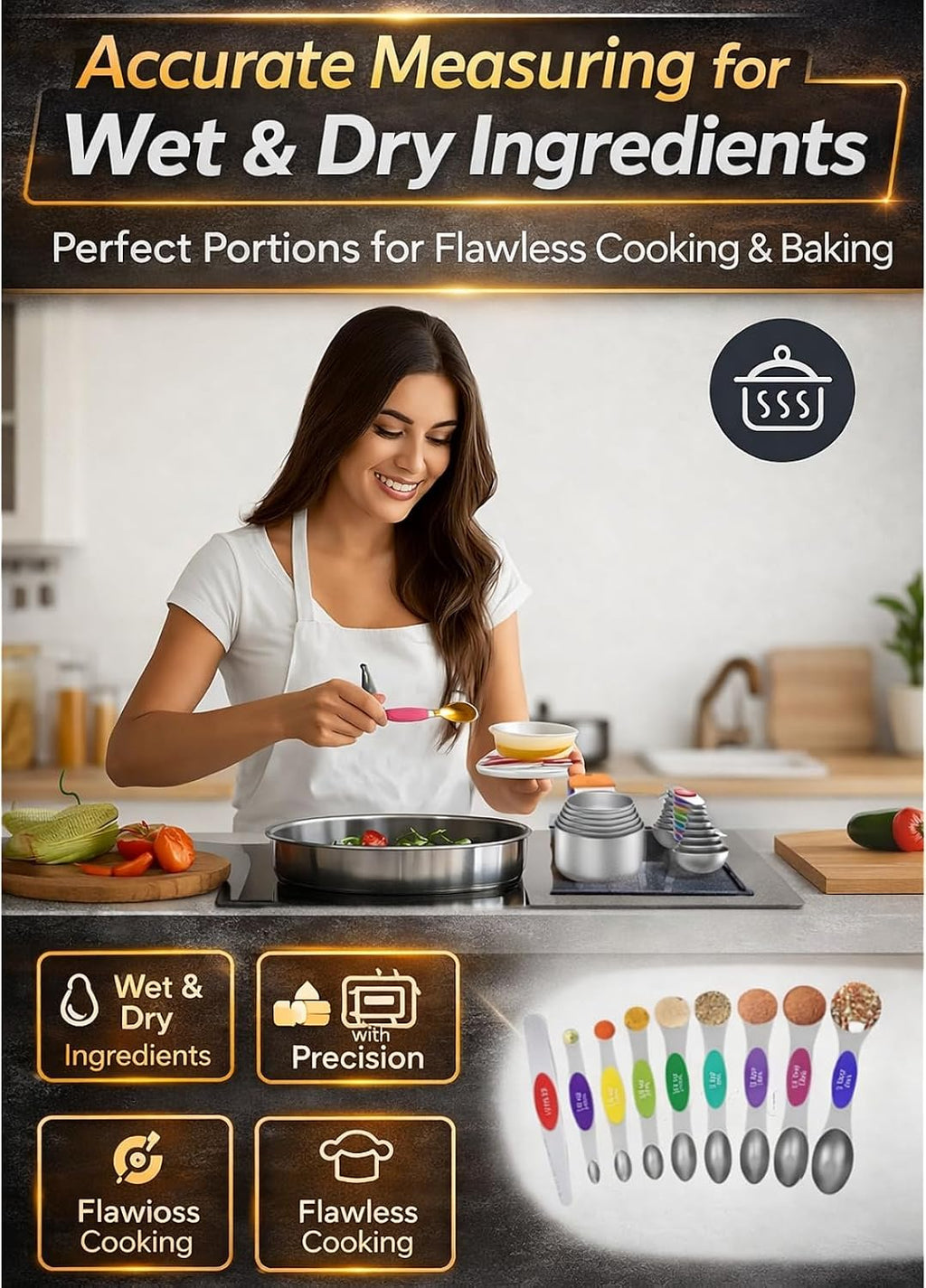 Magnetic Measuring Cups and Spoons Set304 Stainless Steel Dual Scale
