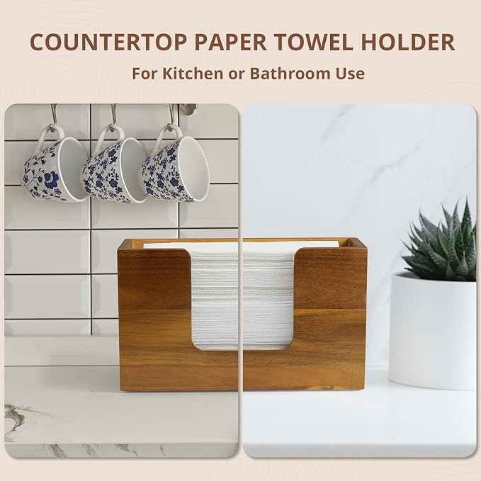 Paper Towel Dispenser Countertop, Acacia Wood Folded Paper Hand Towel Holder - Image 3