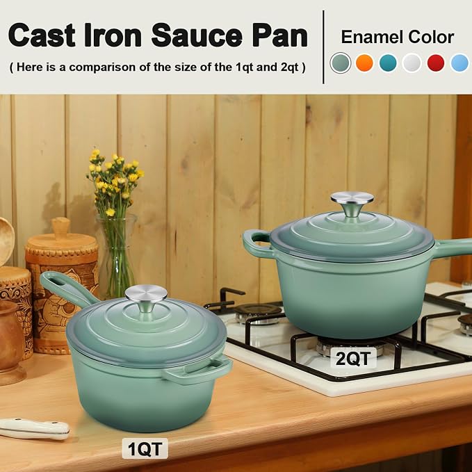 2 Quart Saucepan with Lid, Leonyo Enameled Cast Iron Sauce Pan, Enamel Dutch - Image 6