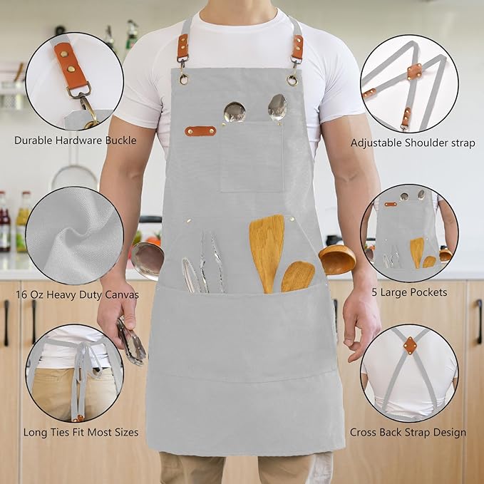 Aoomzoon Canvas Aprons for Men Chef Apron, Work Apron - 16oz Heavy Duty Cross - Image 3