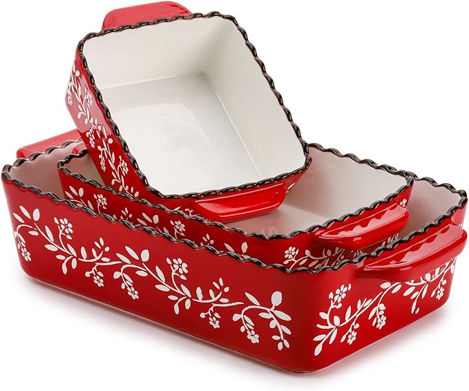 AVLA 3 Pack Ceramic Bakeware Set, Porcelain Rectangular Baking Dish Lasagna Pans - Image 3