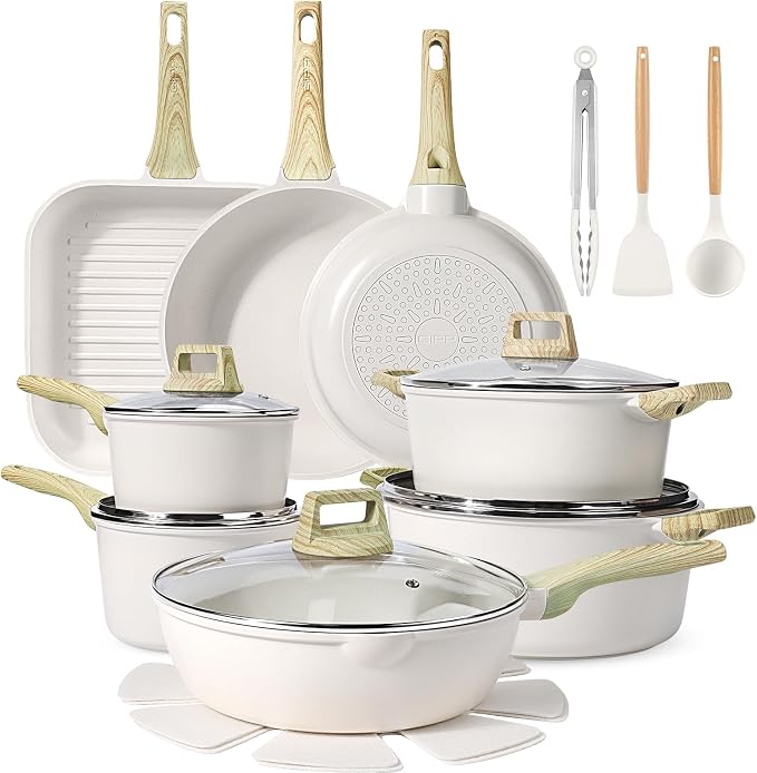 GiPP 21Psc Pots and Pans Set Non Stick White Granite Kitchen Cookware Sets by GiPP