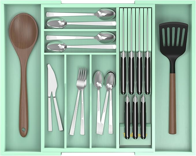 Bamboo Kitchen Drawer Organizer, Expandable Silverware Organizer by Thalomely