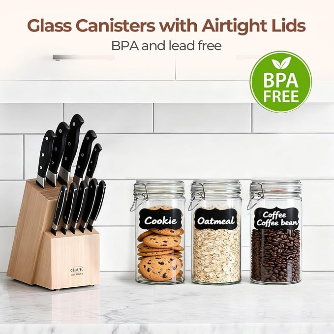 ComSaf 1 Quart Glass Jars with Airtight Lids, Straight-Sided Canisters - Image 7