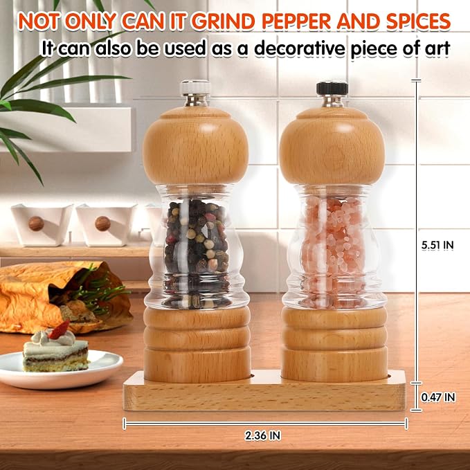Salt and Pepper Grinder Set, Refillable and Adjustable Grinder - Image 3