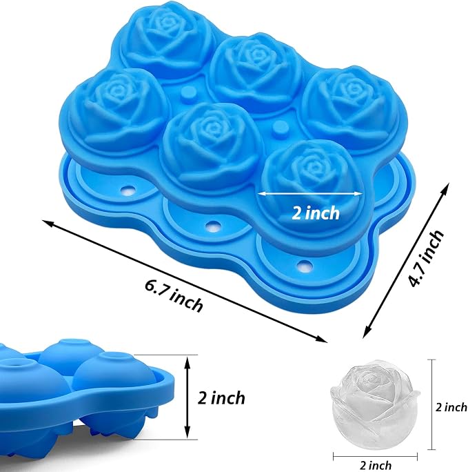 CAMKYDE Rose Ice Cube Tray 2 Inch, 6 Cavity Silicone Rose Ice Cube Mold - Image 2