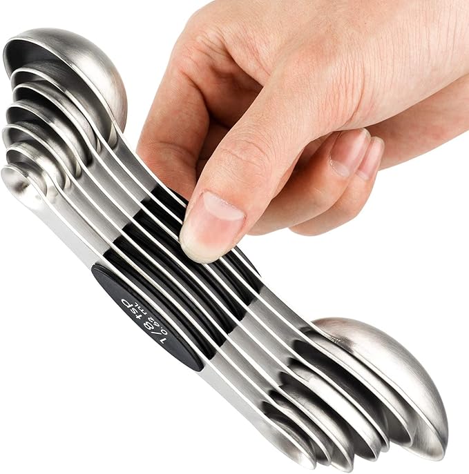 Magnetic Measuring Spoons Set of 7 Stainless Steel Dual Sided Teaspoon by YellRin