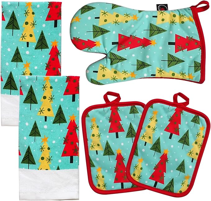 Oven Mitts and Potholders Dish Towles Set 100% Cotton by Firstall