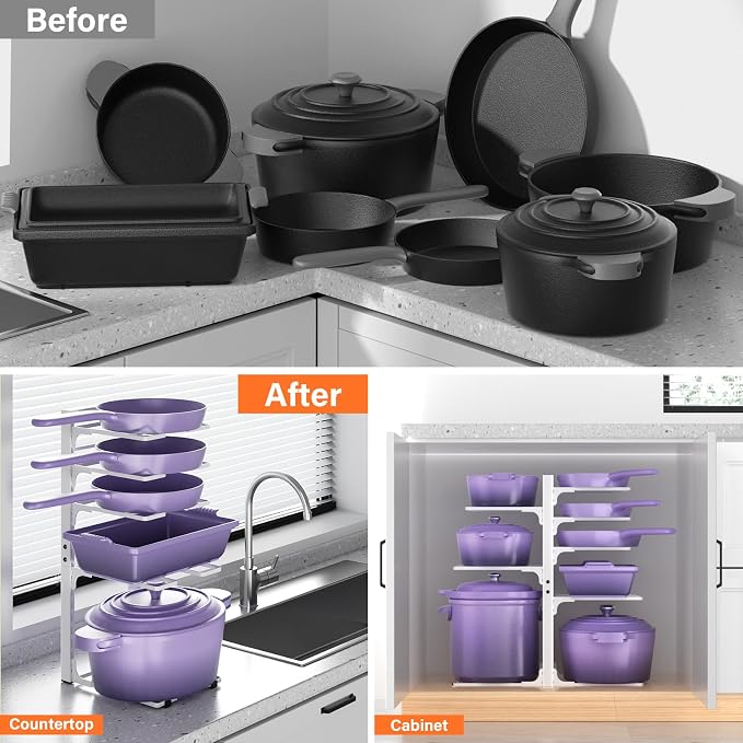MUDEELA 8-Tier Pots and Pans Organizer under Cabinet, Heavy Duty Adjustable Pot - Image 7