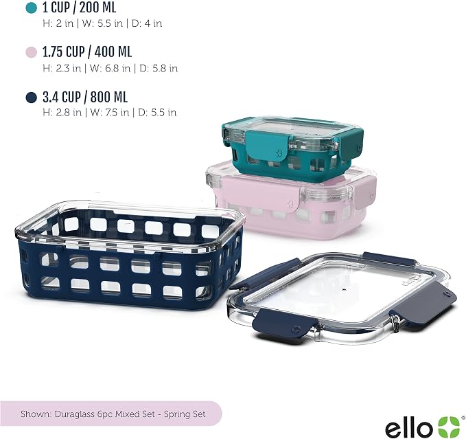Ello Duraglass Mixed Meal Prep Sets Leak-Proof Glass Food Storage Containers - Image 3