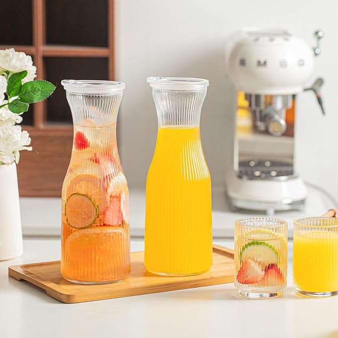INSETLAN 1 Liter Ribbed Glass Carafe - Image 9