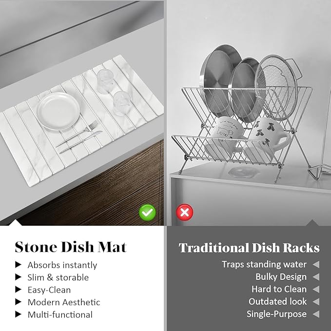 Large Stone Dish Drying Mats for Kitchen Counter, Fast Drying Collapsible Dish - Image 6