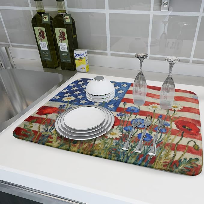 Patriotic American Flag Dish Drying Mat - Image 6