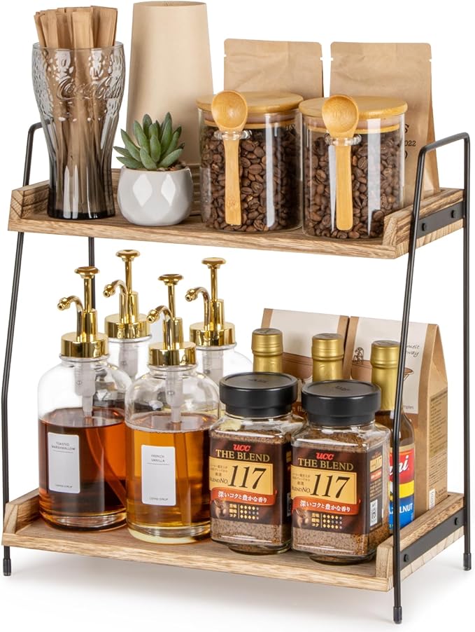 ANBOXIT Countertop Coffee Station Organizer, 2 Tier Wooden Shelf by ANBOXIT