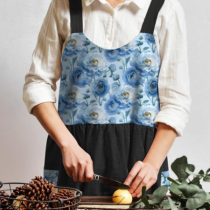 Uaussi Cotton Linen Apron Cross Back Work Apron - Image 2