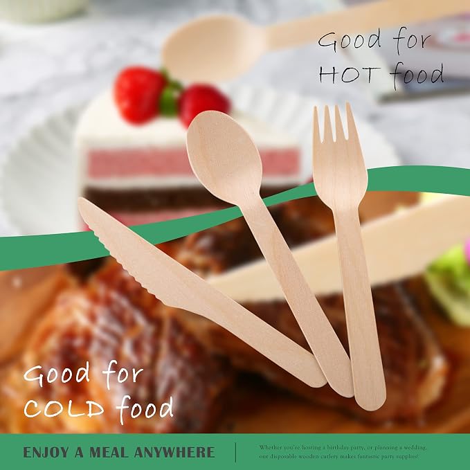 Disposable Wooden Forks -Pack of 100, 6.5" Length-Biodegradable, Natural Wooden - Image 5