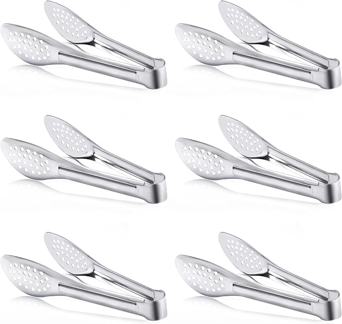 6 Pack Buffet Tongs, Stainless Steel Serving Tongs Serving Utensils 7Inch by Must-havesForYourKitchen