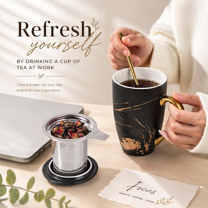 AmorArc Ceramic Tea Cup with Infuser and Lid, 17 Oz, Ceramic Cup with Handle - Image 5