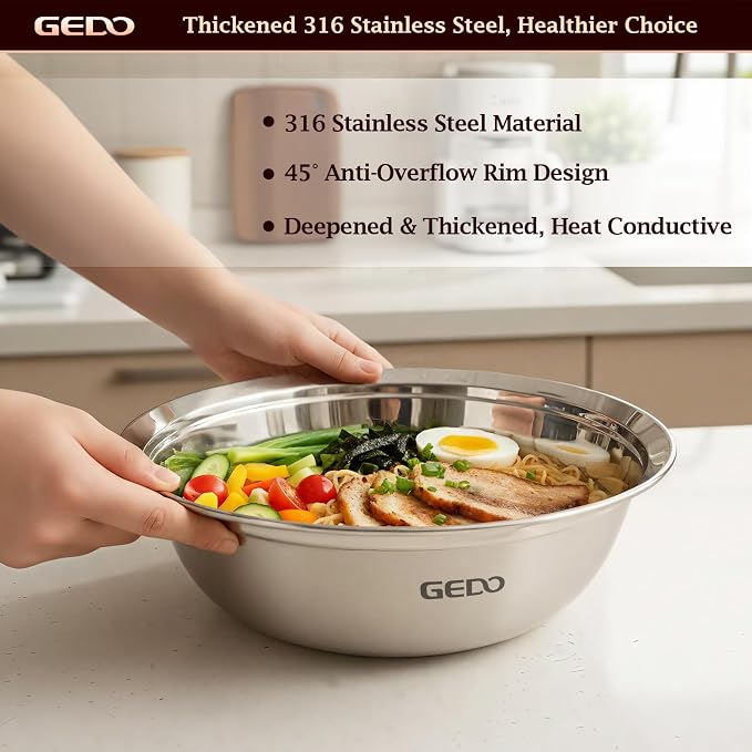 GEDO Stainless Steel 4 Piece Mixing Bowls Set, SUS316 Metal Nesting Bowls - Image 2