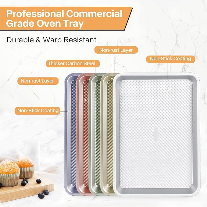 3-Piece Non-Stick Baking Sheet Set | PFOA/PFOS/PTFE-Free, 0.8mm Heavy-Duty Steel - Image 8