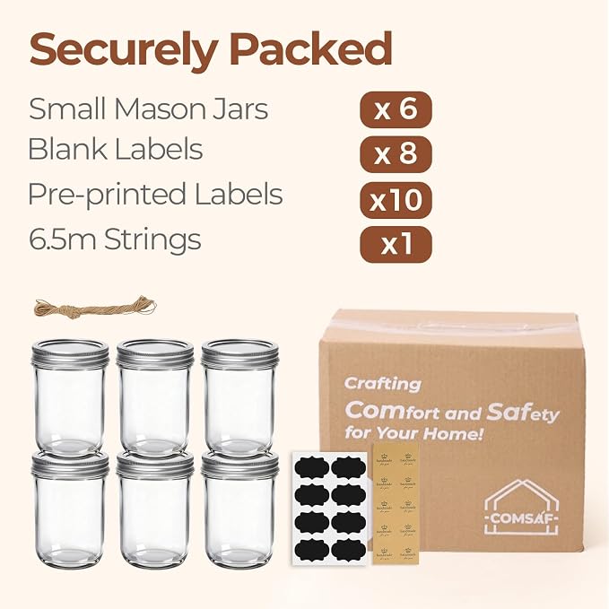 ComSaf Small Mason Jars 8 oz 6Pcs, Half Pint Regular Mouth Mason Jar - Image 8