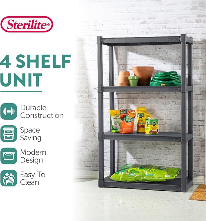 Sterilite 4-Pack 4 Shelf Unit, Heavy-Duty Shelving Storage and Utility Rack - Image 4