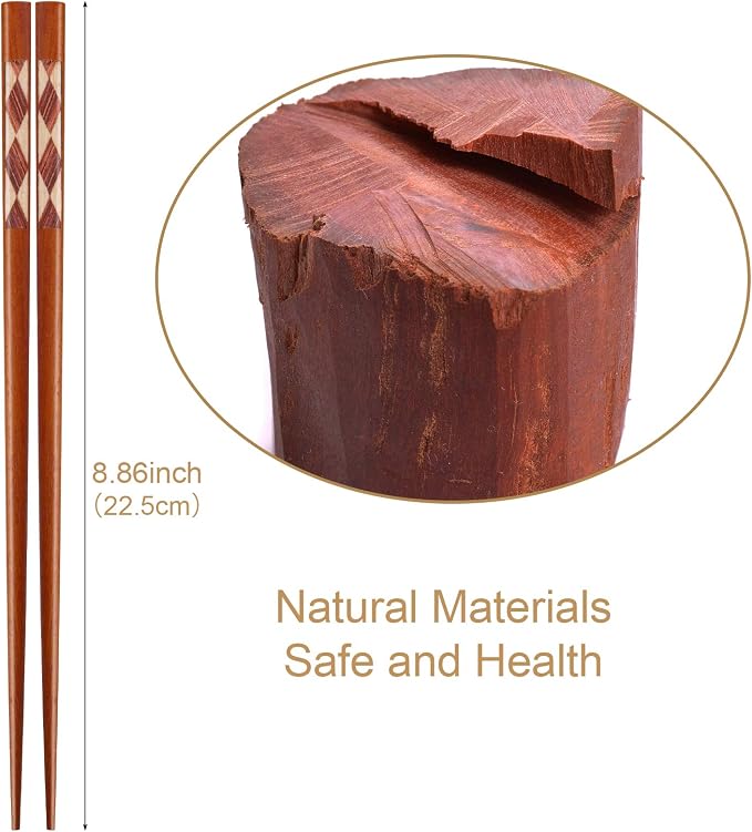 GLAMFIELDS Reusable Chopsticks Japanese Natural Wooden 5 Pairs Classic Style - Image 3