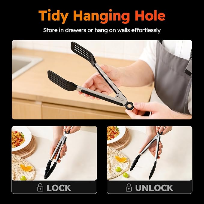 HST Tongs for Cooking with Silicone Tips, Non Stick Kitchen Tongs with Silicone - Image 7