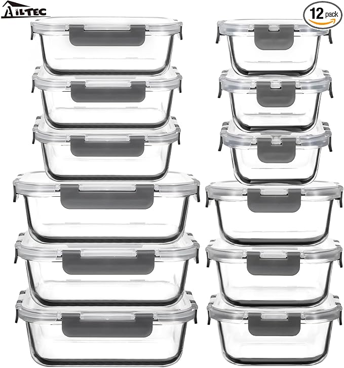 AILTEC 12 Pack Glass Food Storage Containers by AILTEC