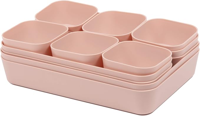 Set Of 12 Pink Color Plastic Desk Drawer Organizers - Image 4