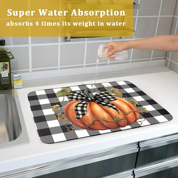 Fall Drying Mats for Kitchen Counter Fall Pumpkin Dish Drying Mat 18 x 24 Inch - Image 7