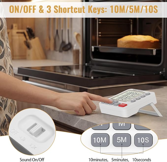 Digital Dual Kitchen Timer, 4 Channels Independent Countdown Timer, Large - Image 6