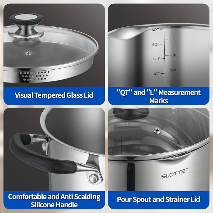 SLOTTET 6 Quart Stainless Steel Stock Pot - Image 4