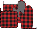 Buffalo Plaid Black and Red Oven Mitts and Pot Holders Set by Unknown