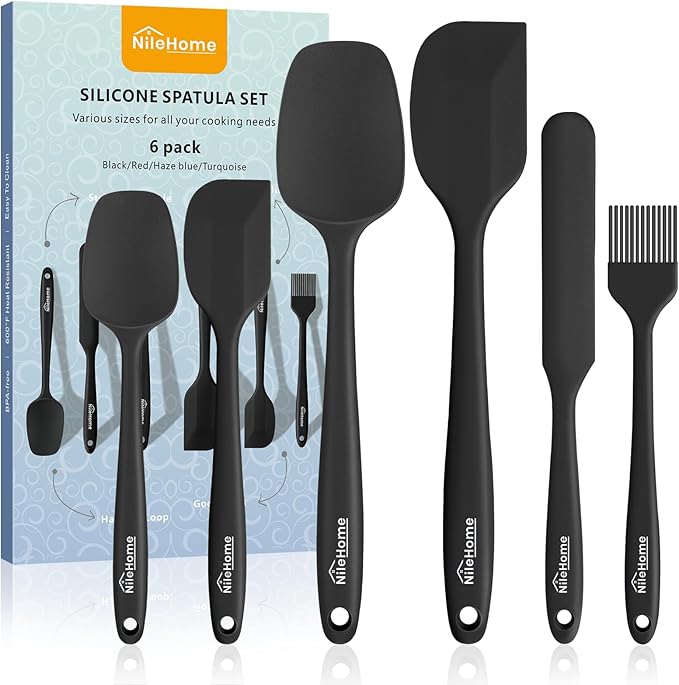 NileHome Silicone Spatula Set, 6 Pieces Food Grade Kitchen Utensils by NileHome