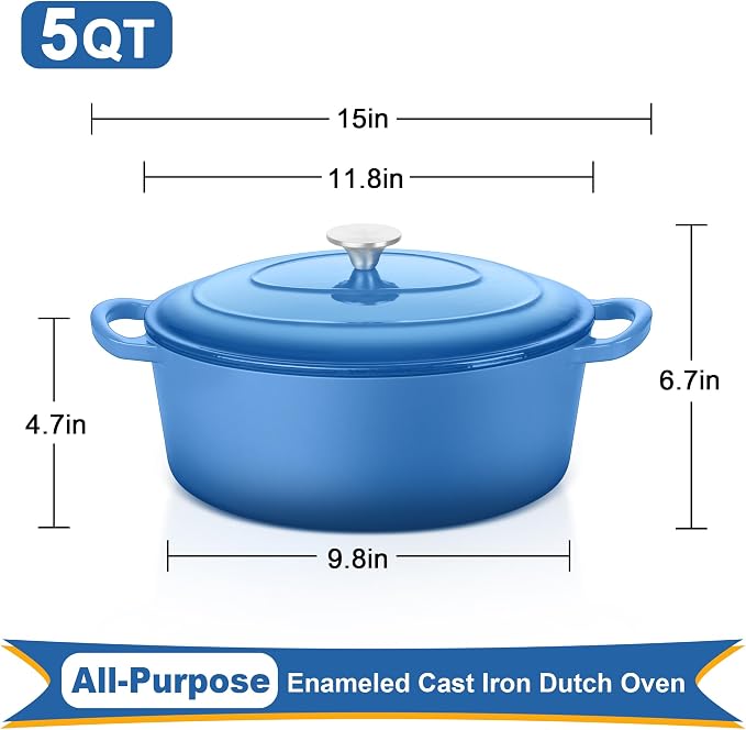 E-far 5QT Oval Dutch Oven Pot - Image 2