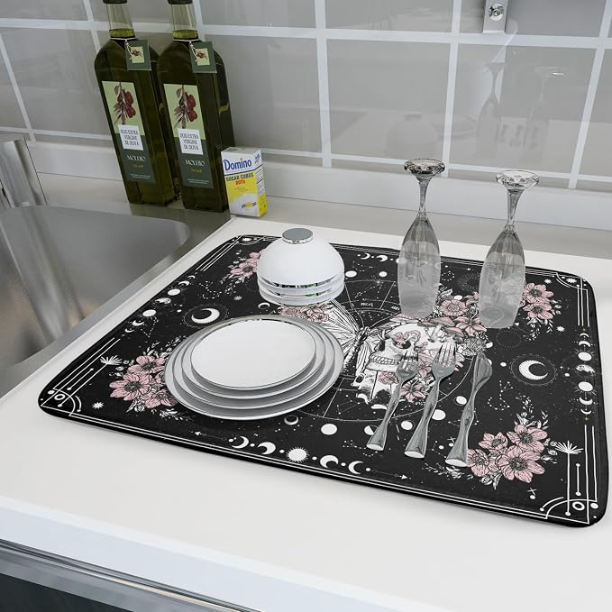 Skeleton Butterfly Dish Drying Mat Black Skull Absorbent Dish Drainer - Image 6