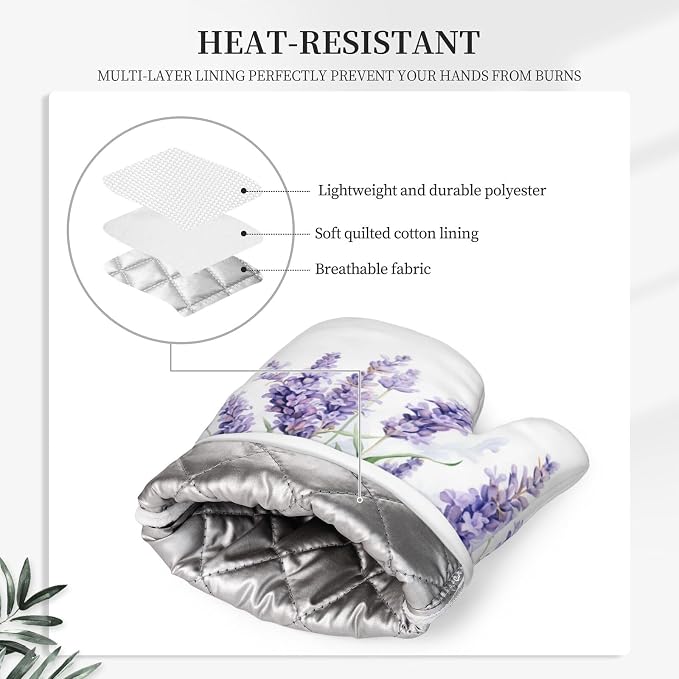 Oven Mitts and Pot Holders Lavender Watercolor Flower Floral Silicone Kitchen - Image 4