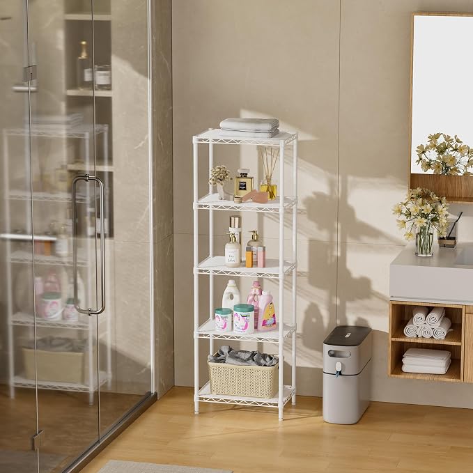 SINGAYE 5 Shelves Storage Shelf Wire Closet Bathroom Organizers Metal Pantry - Image 8