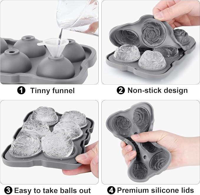 Ice Cube Tray, Mikiwon 2 inch Rose Ice Cube Trays - Image 3