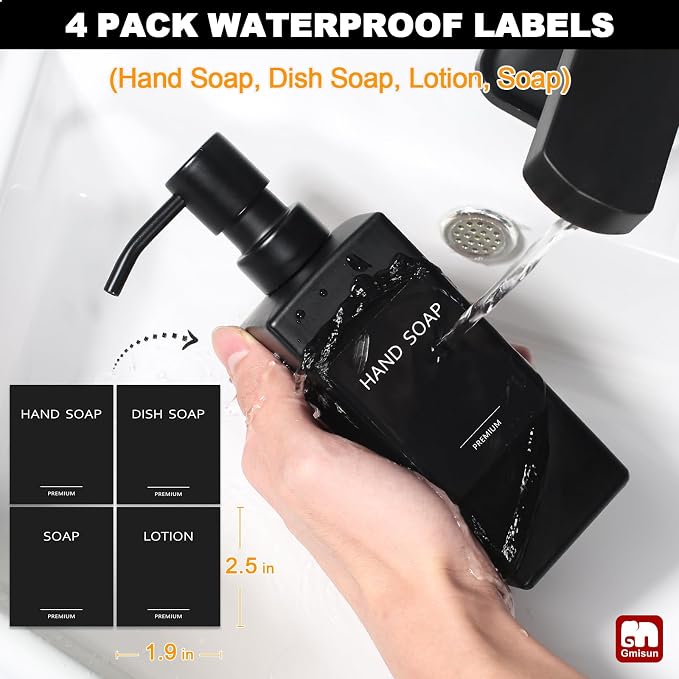 GMISUN Black Soap Dispenser, Hand Soap Dispenser Bathroom, 12oz Glass Soap - Image 4