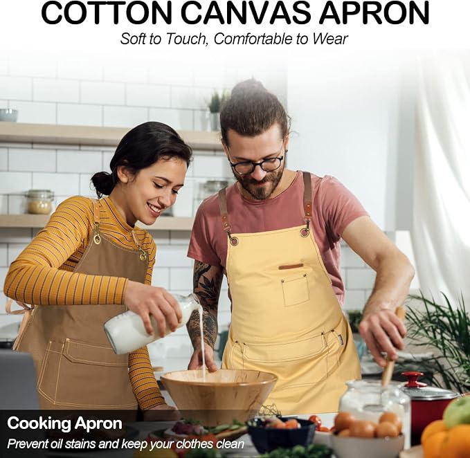 Chef Apron for Men Women with Gift Box Pack, Cross Back Apron with Pockets for - Image 2