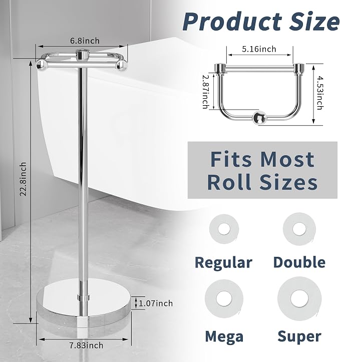 RARXTR Toilet Paper Holder Stand, Post Pivoting Design Free Standing Toilet - Image 6